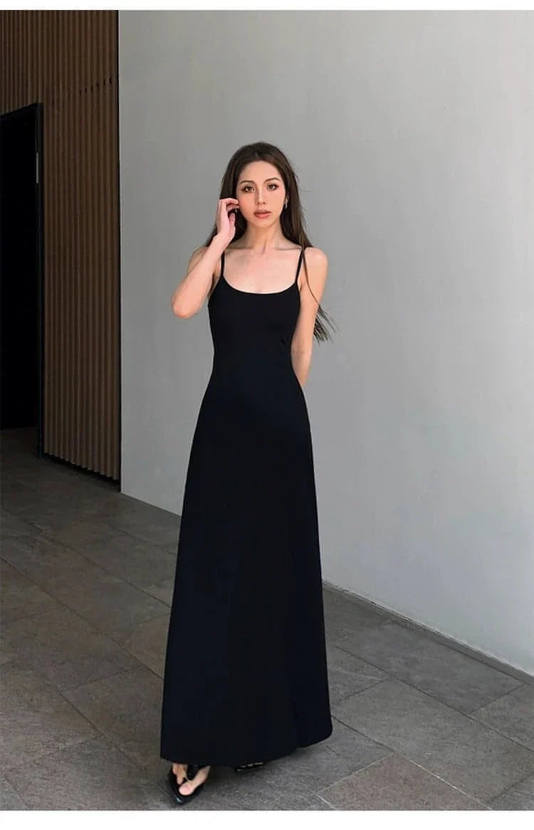 Black Spaghetti-Strap Maxi Dress