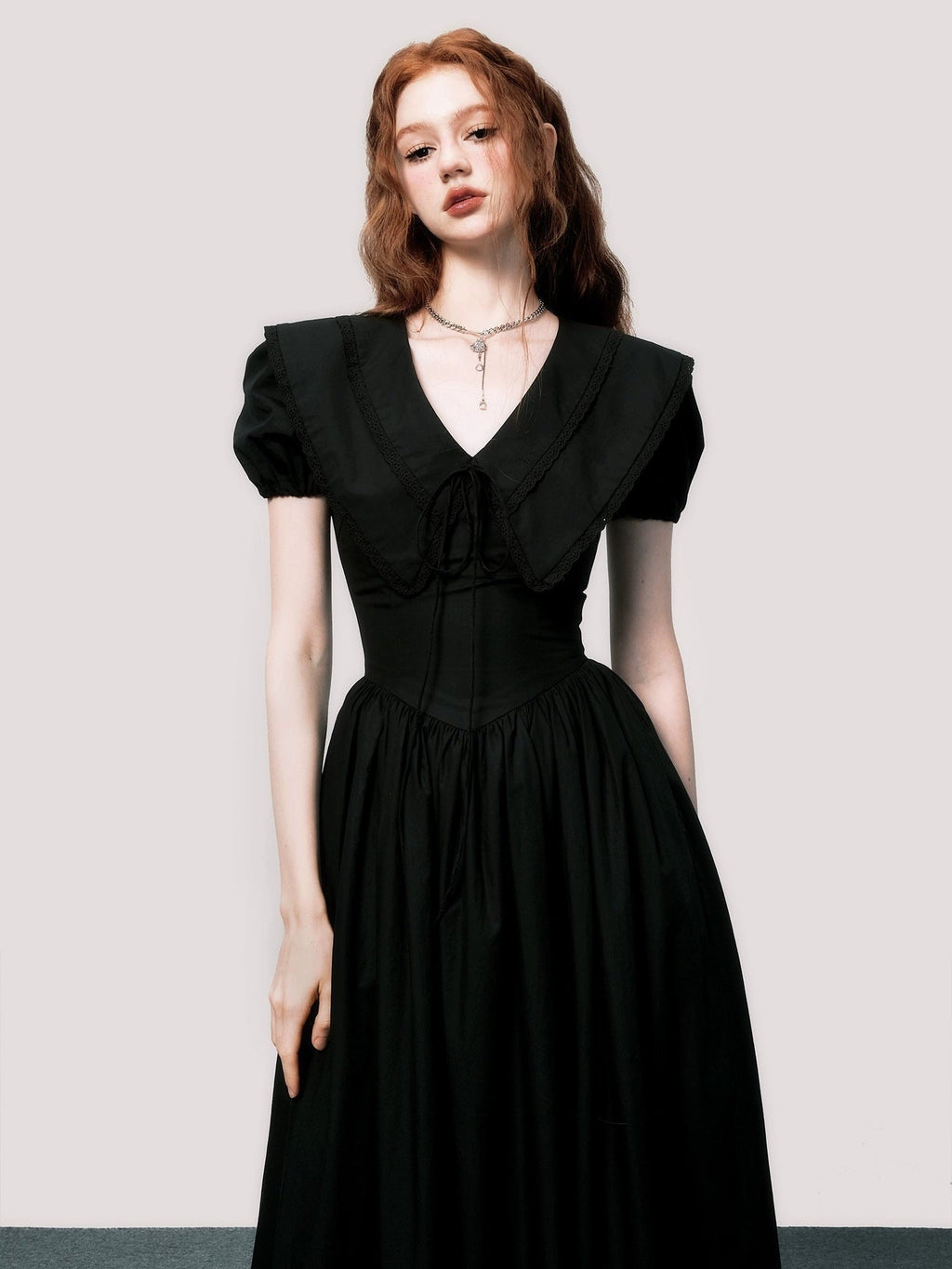 Elegant V-Neck Puff Sleeve Little Black Dress