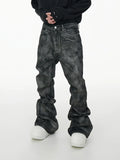 Glitter Coated Acid Wash Black Stacked Jeans