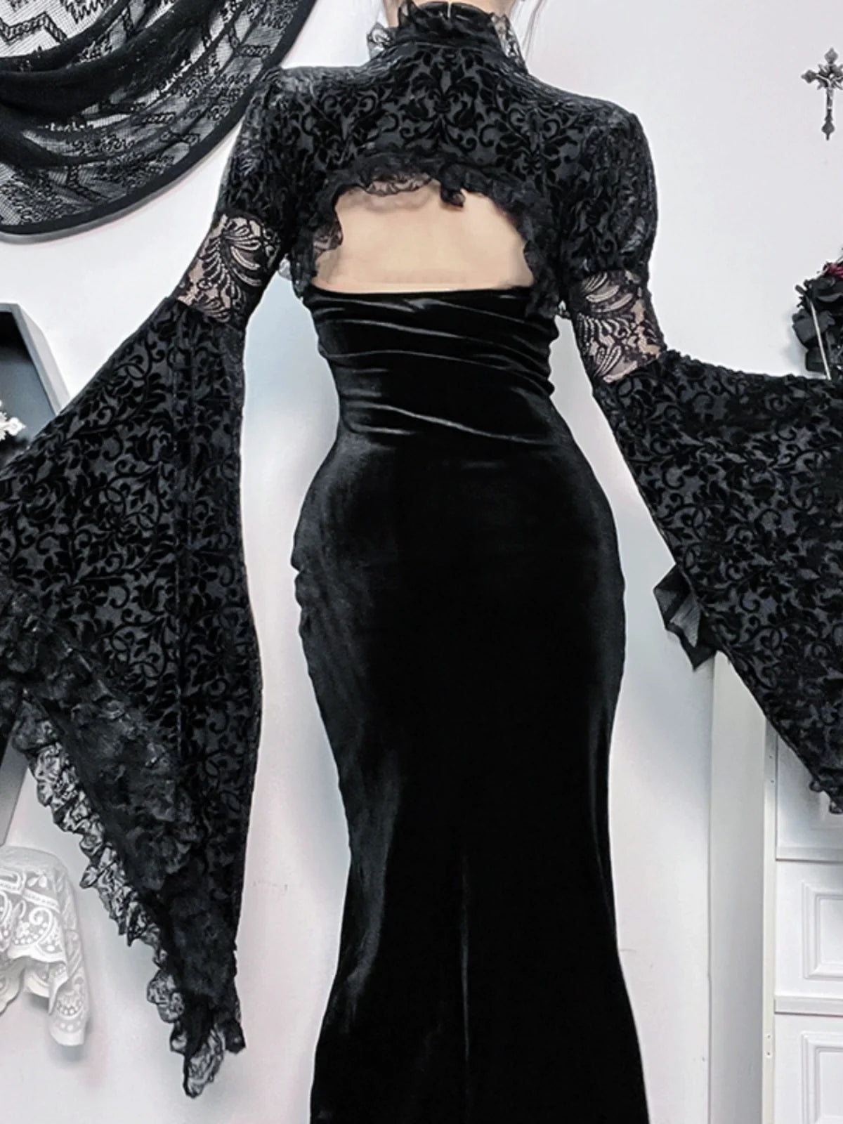 Black Velvet-Look Dress or Lace Bolero