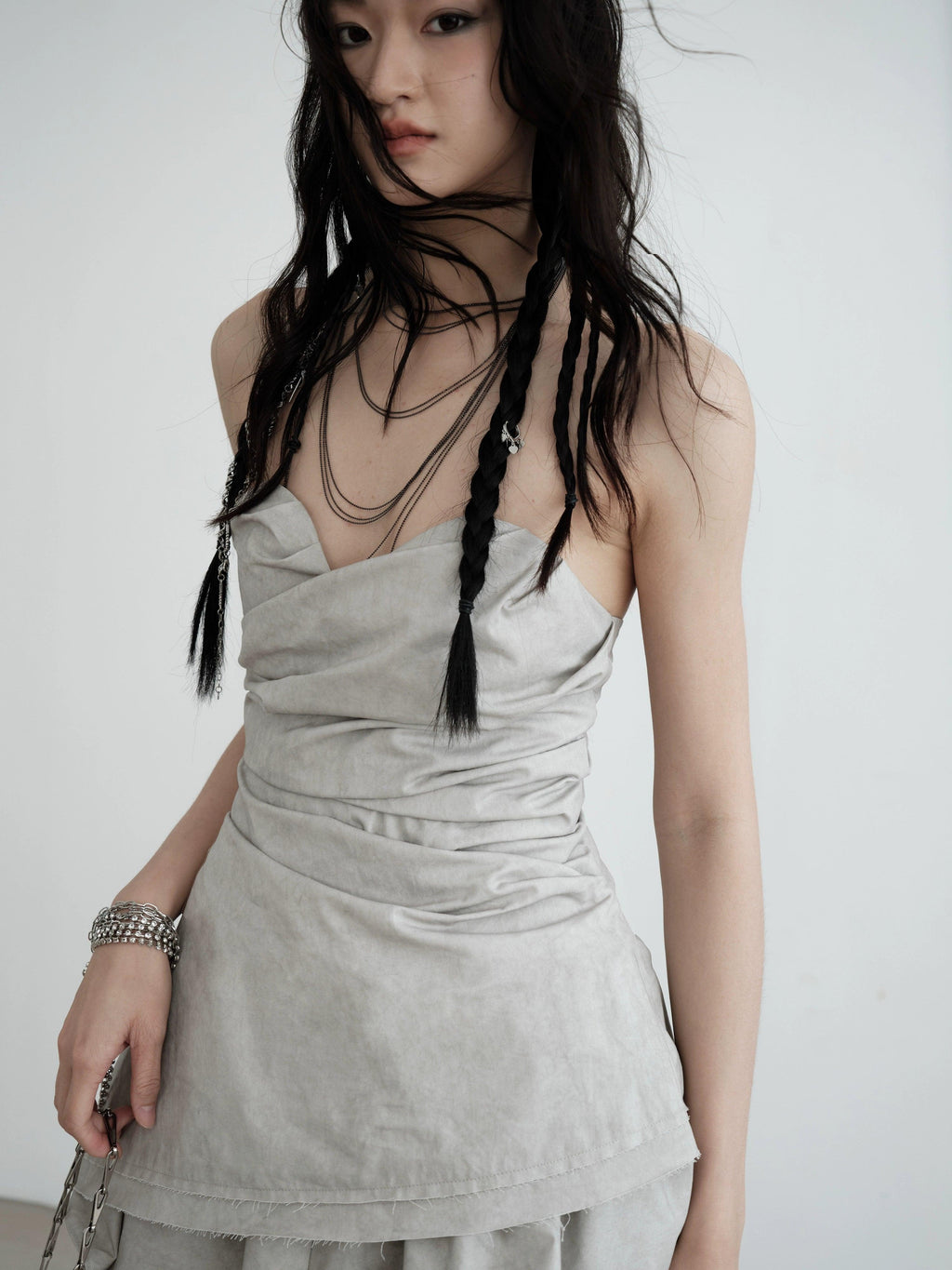 Strapless Draped Mini Dress - Women'S Light Gray Ruched Bodycon With Asymmetric Hem