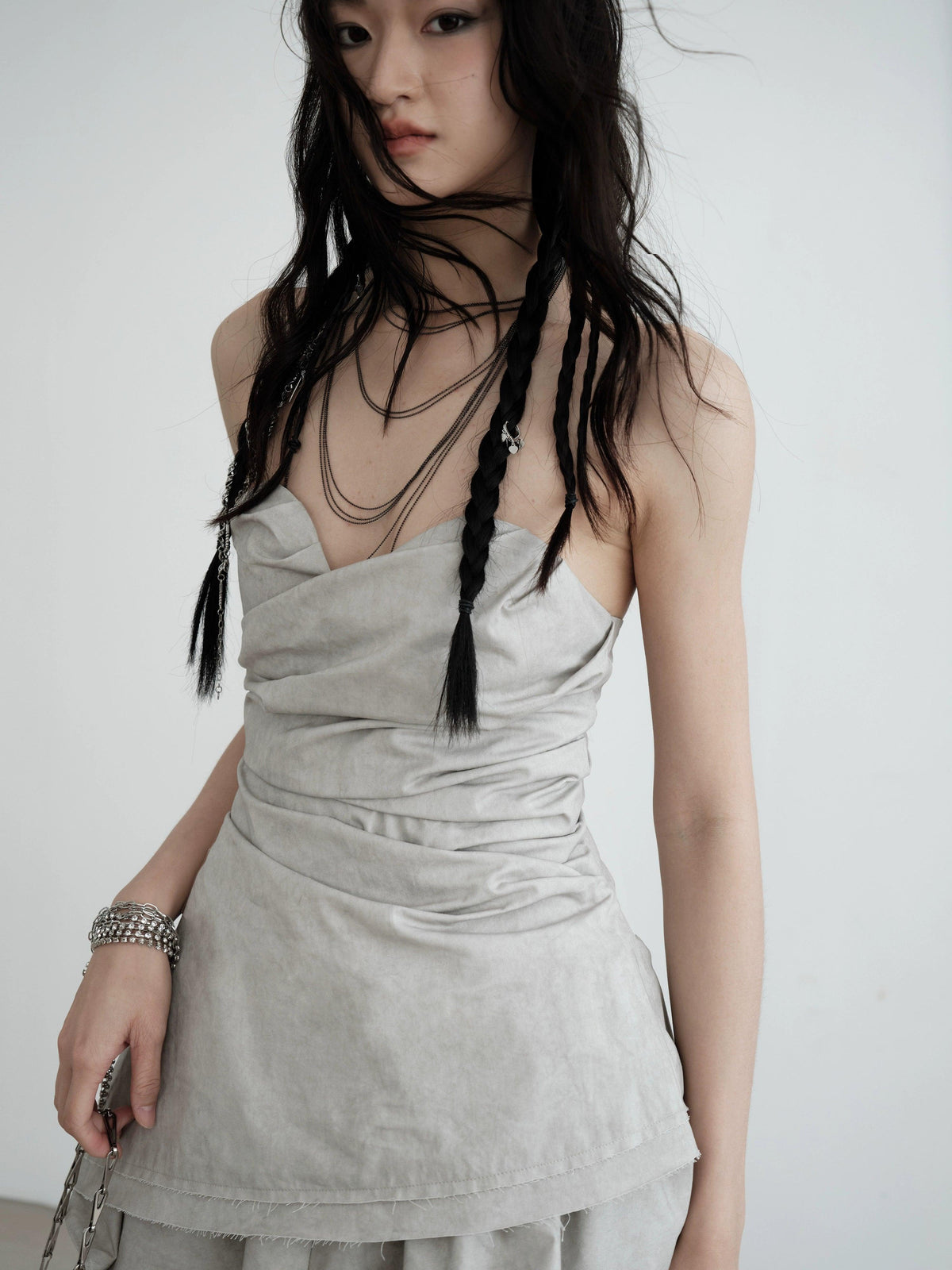 Strapless Draped Mini Dress - Women'S Light Gray Ruched Bodycon With Asymmetric Hem