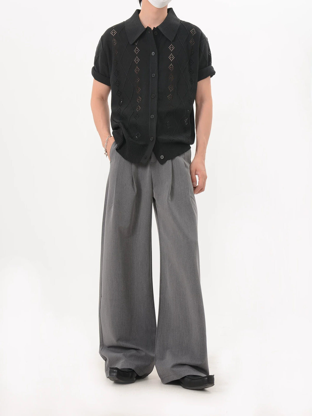 Lattice Knit Polo Cardigan