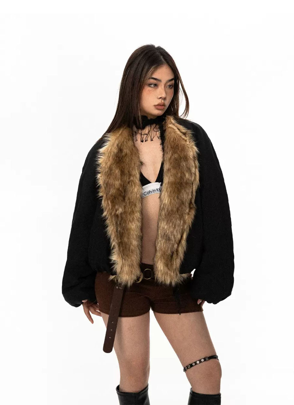 Oversized Faux-Fur Collar Flight Jacket