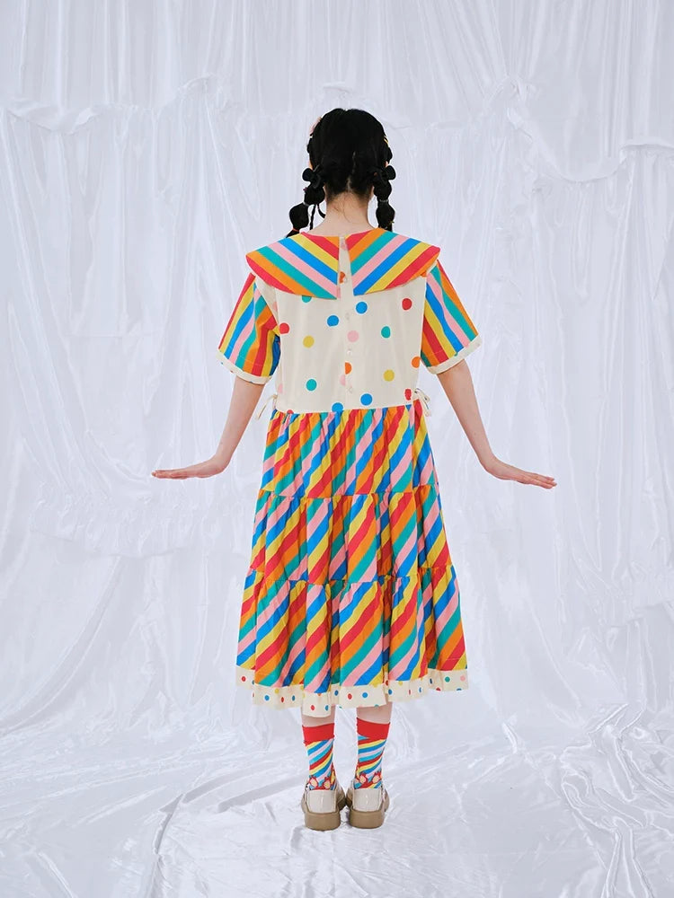 Rainbow Stripe Teddy Bear Party Dress