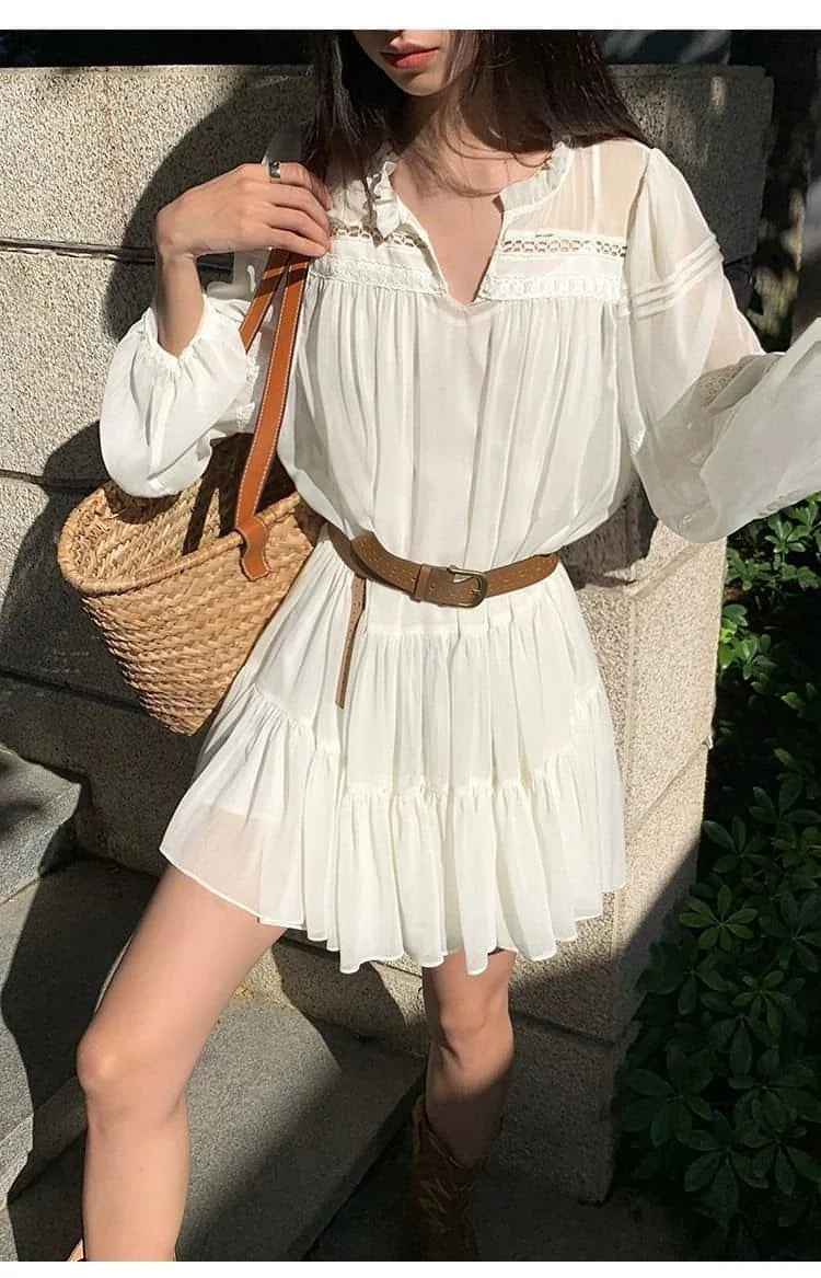 French-Style Ruffle Mini Shirt Dress