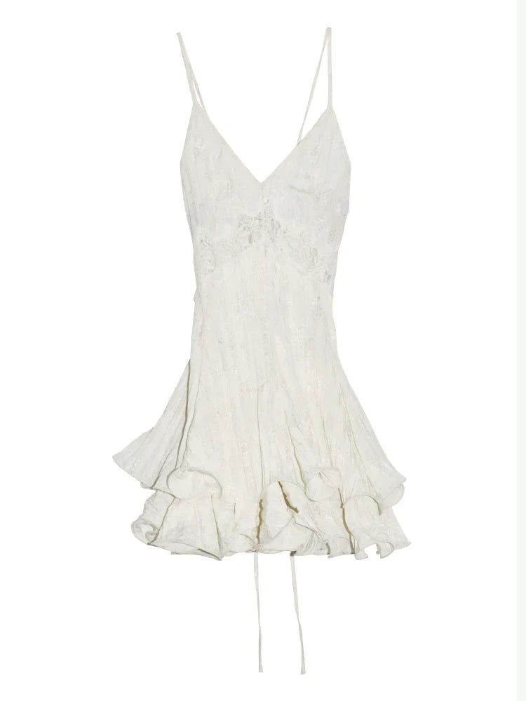 White Lace Slip Dress with Ruffle Hem