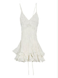 White Lace Slip Dress with Ruffle Hem