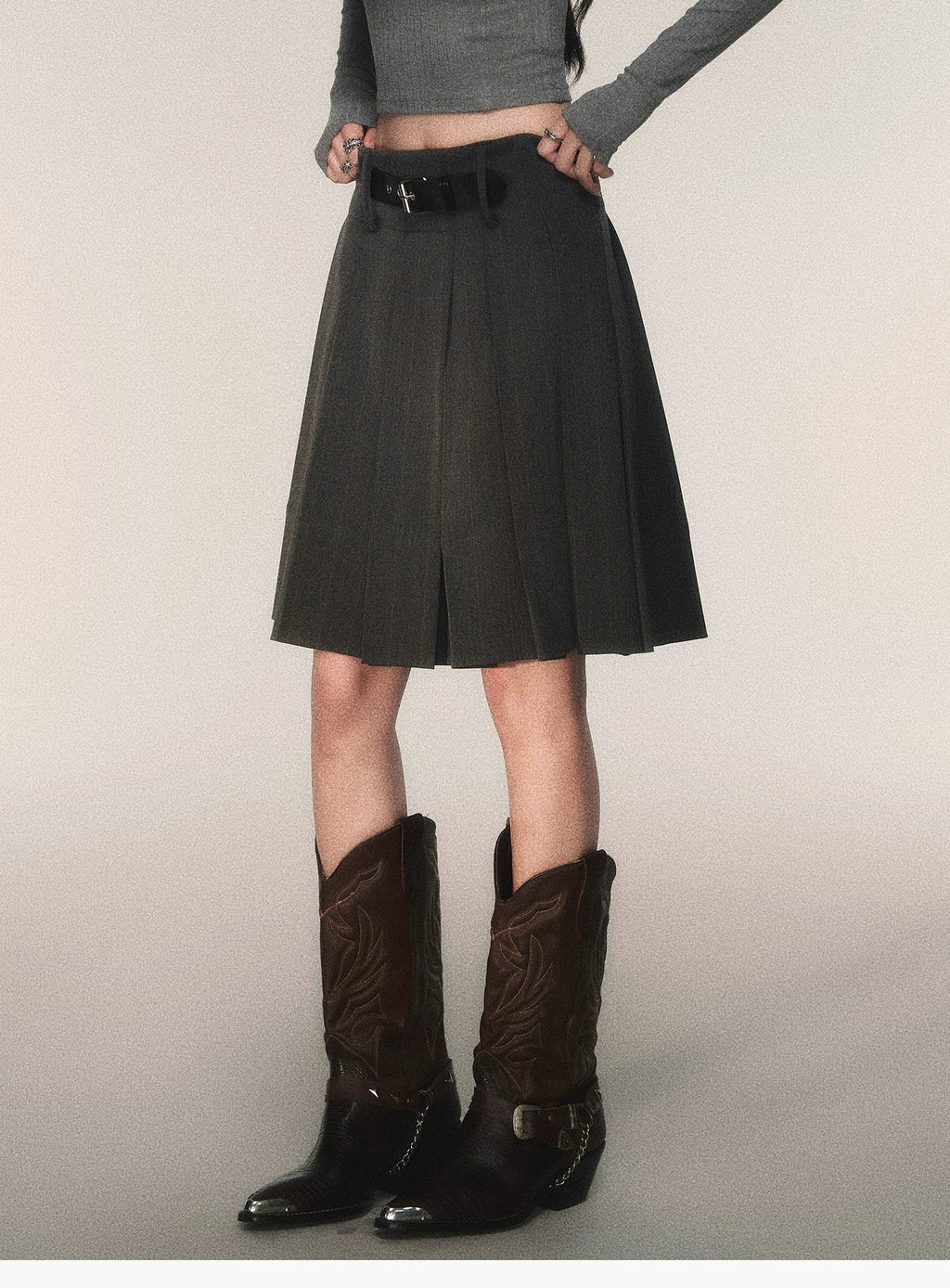 Riding Class Pleated Midi Skirt