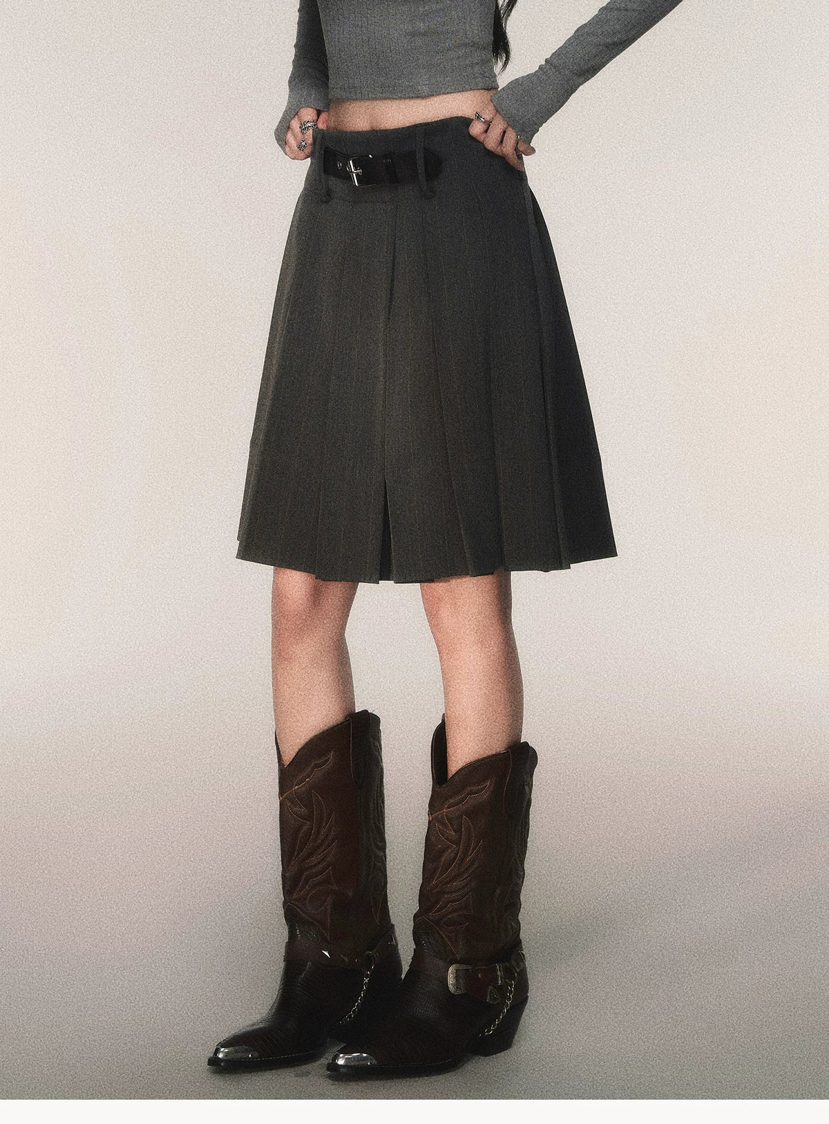 Riding Class Pleated Midi Skirt