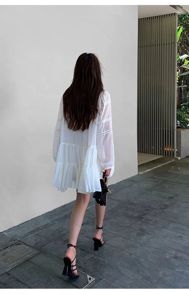 French-Style Ruffle Mini Shirt Dress
