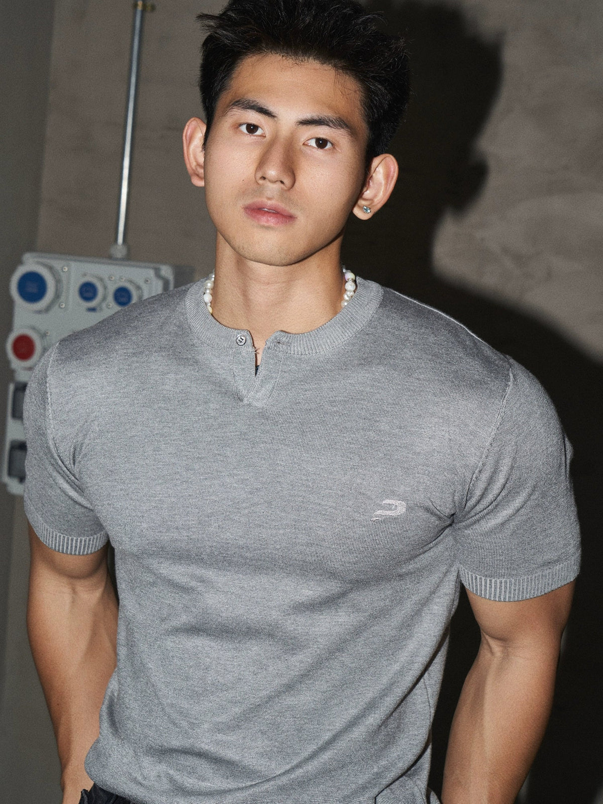 Single Button Henley Collar Shirt