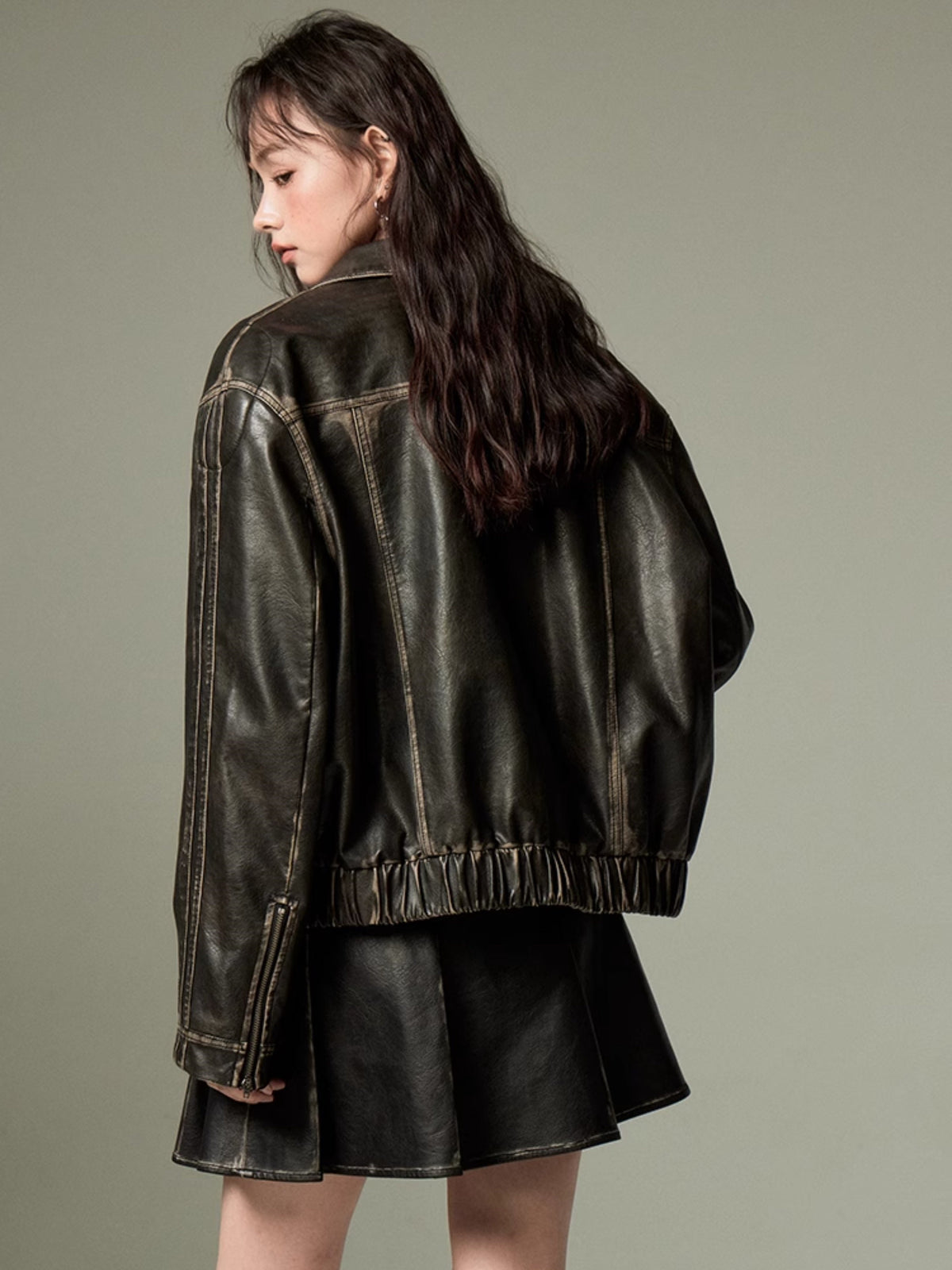 DIDDI MODA Bow-Detail Colorblock Faux-Leather Jacket