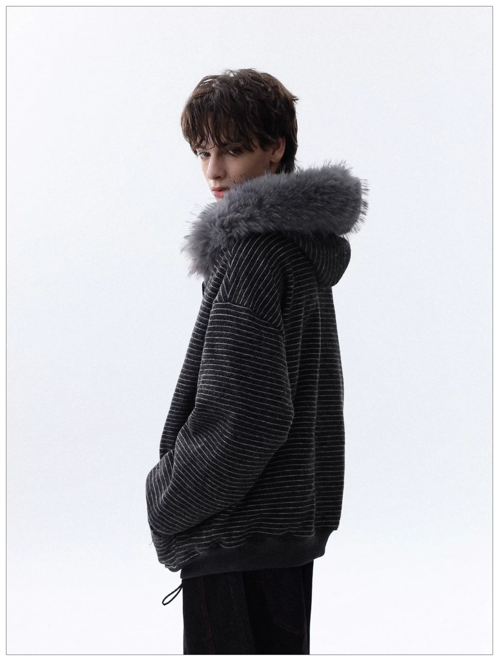 Frostline Striped Faux Fur Hoodie