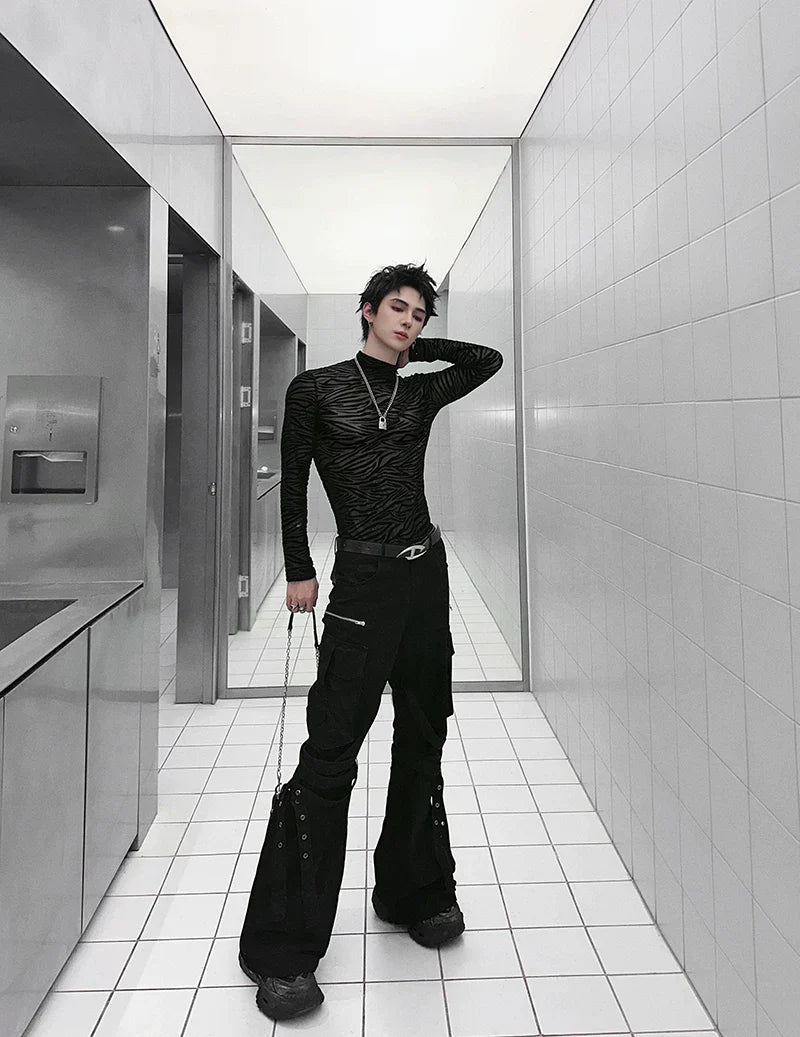 Shadowstripe Sheer Mesh Turtleneck