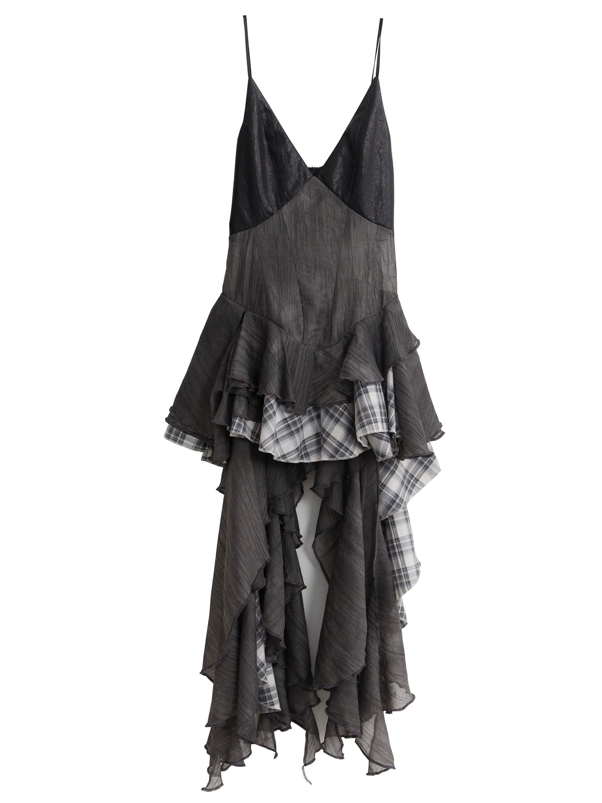Noir Plaid Ruffle Cascade Dress