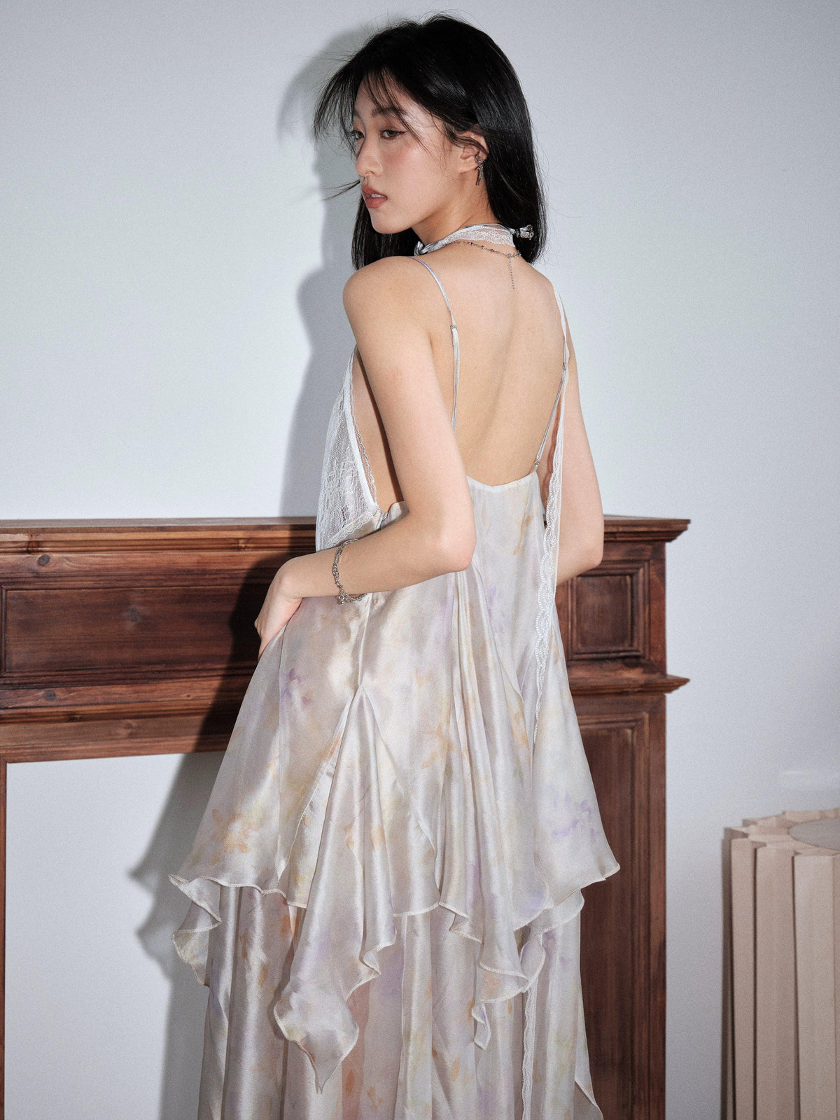 Ivory Layered Chiffon Slip Dress