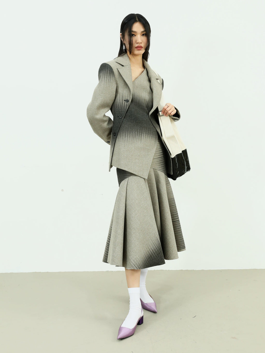 Elegant Gradient Wool Quilted Jacket