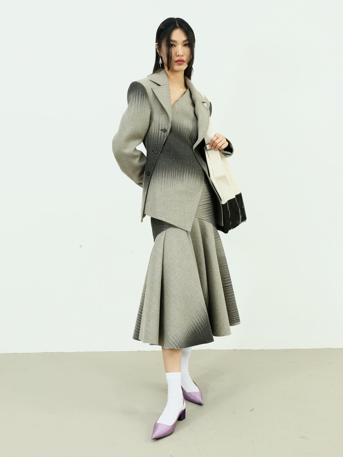 Elegant Gradient Wool Quilted Jacket