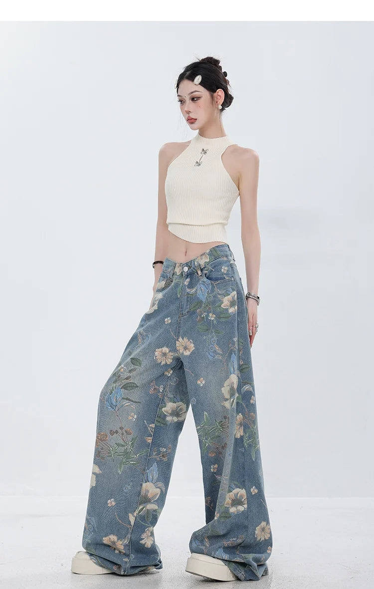 Blooming Botanica Floral Wide-Leg Jeans