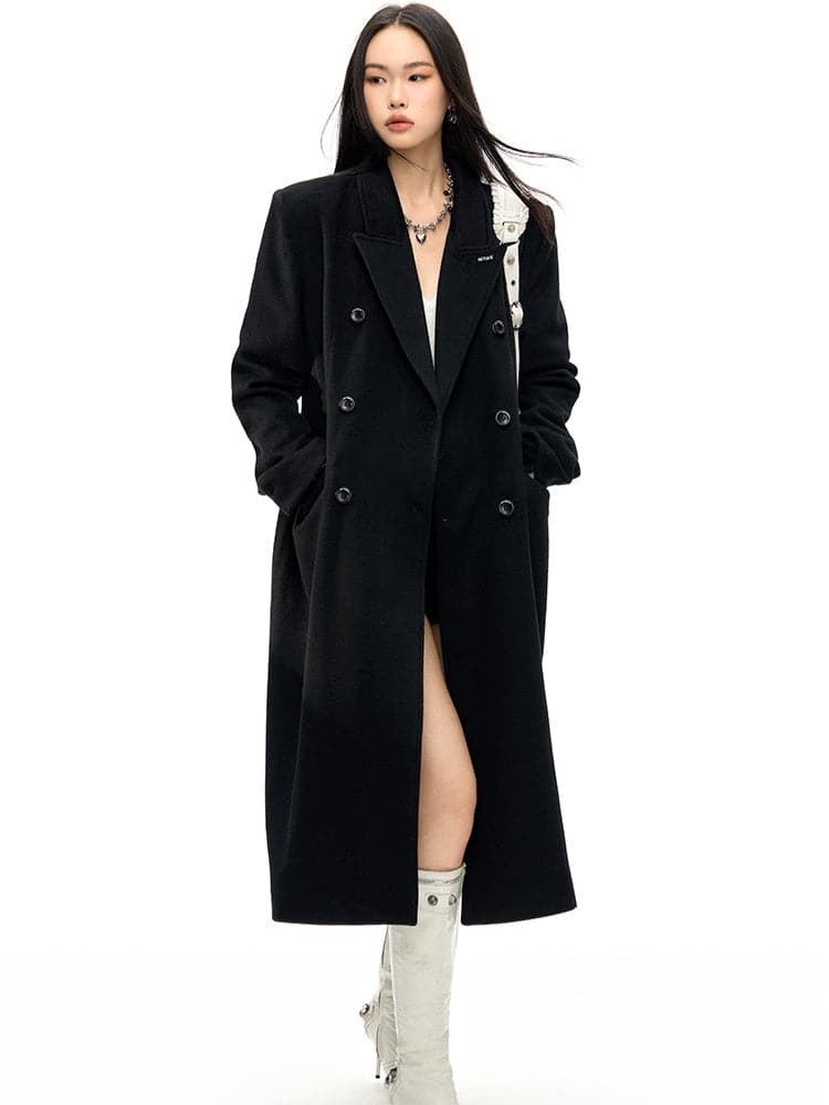 Double-Breasted Wool Long Coat - Slim Waist Tailored Winter Outerwear