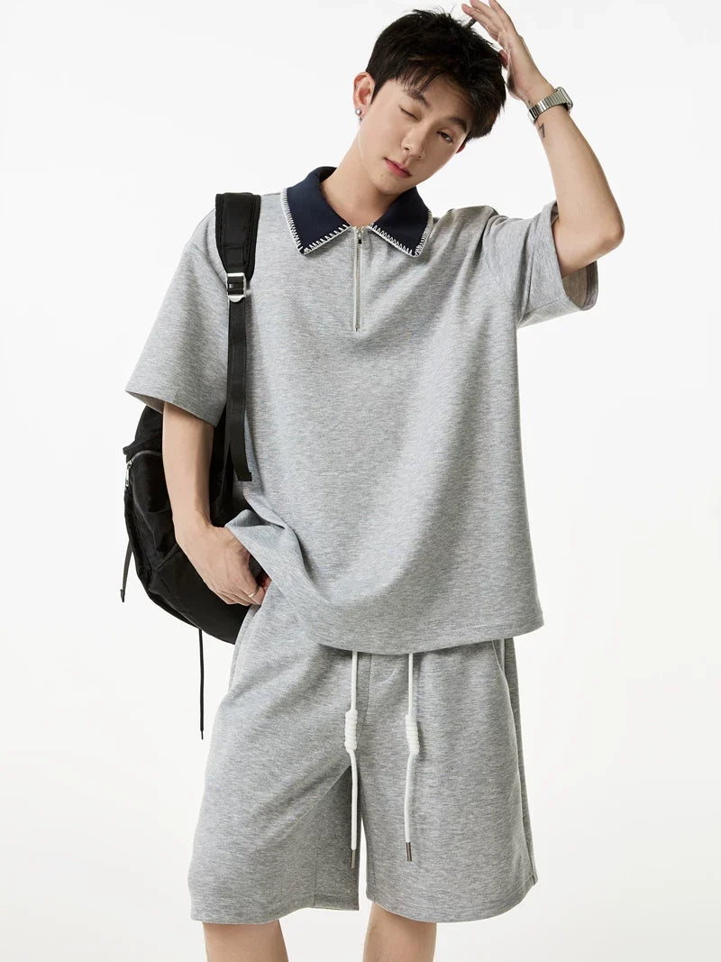 Contrast Collar Quarter-Zip Sweatshirt