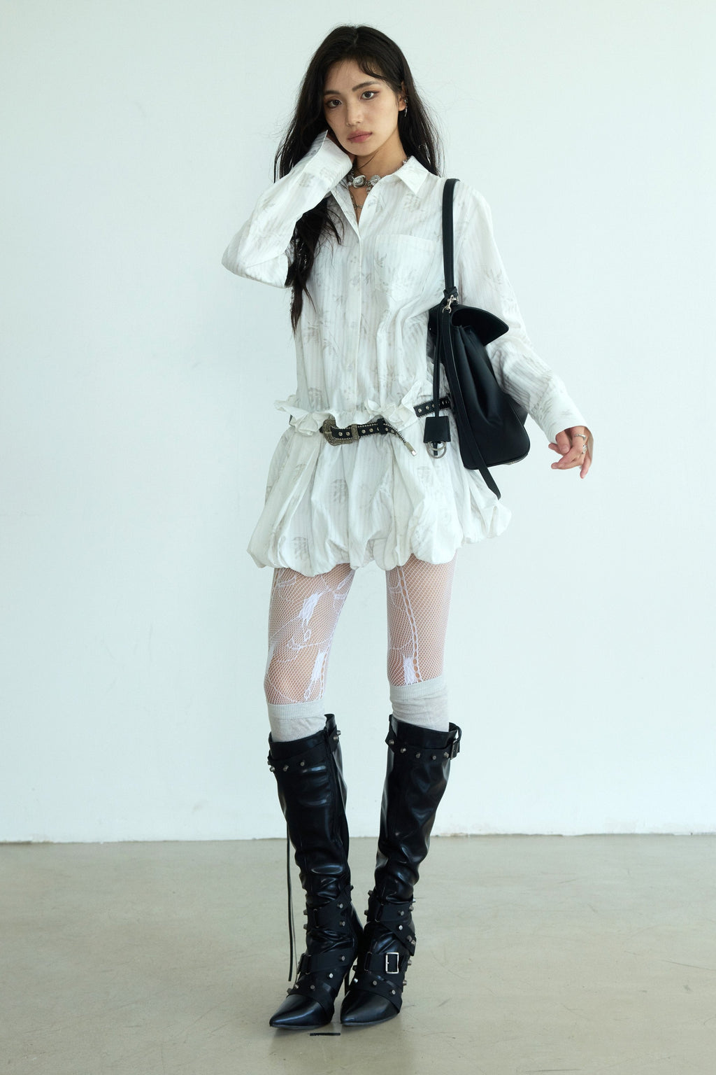 Crisp Linen Bubble Hem Shirtdress