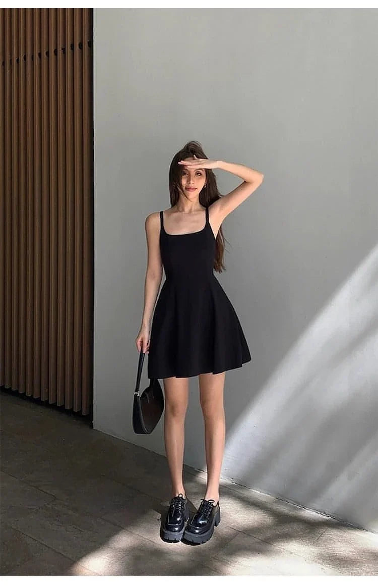 Black Square-Neck A-Line Dress