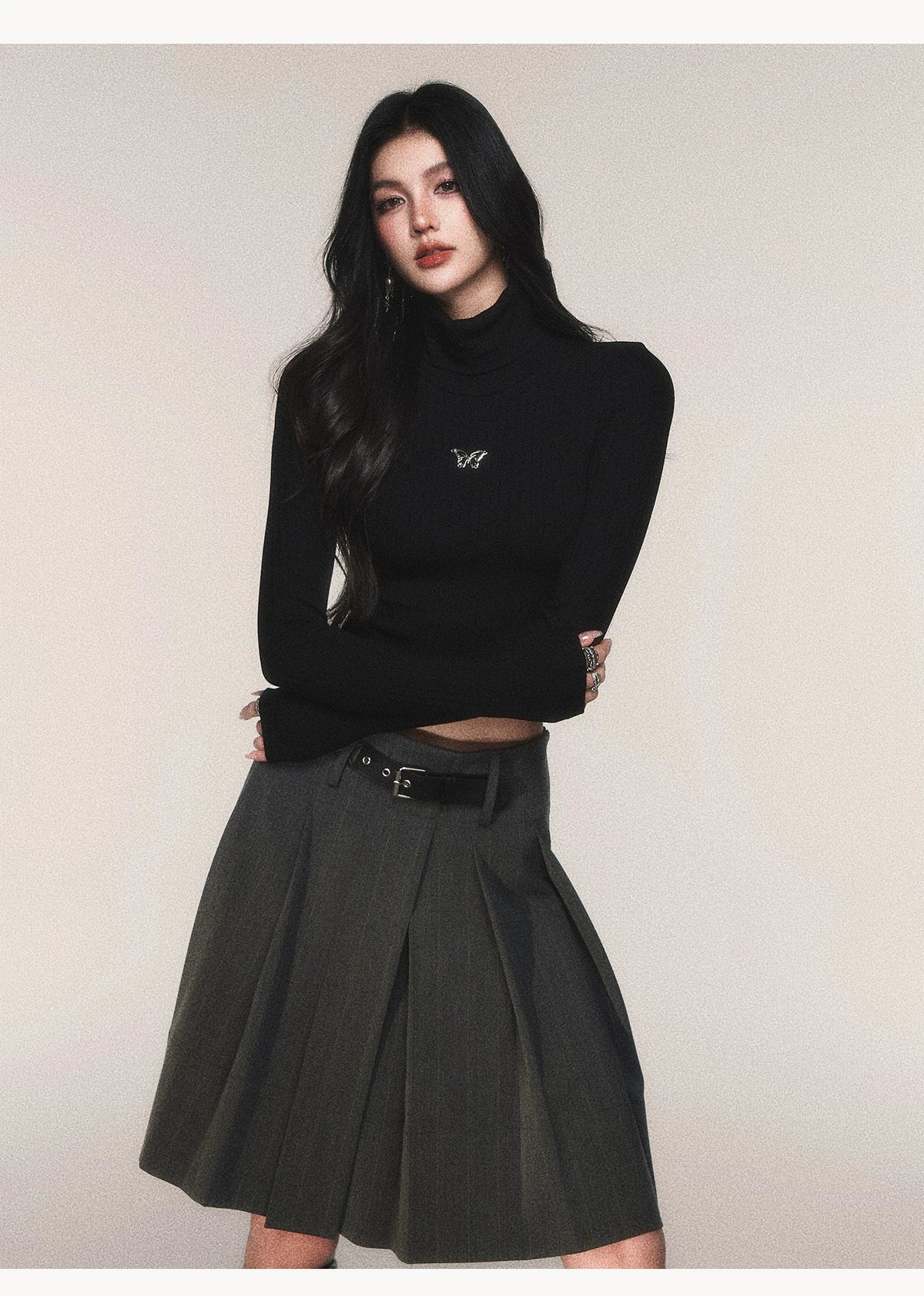 Riding Class Pleated Midi Skirt