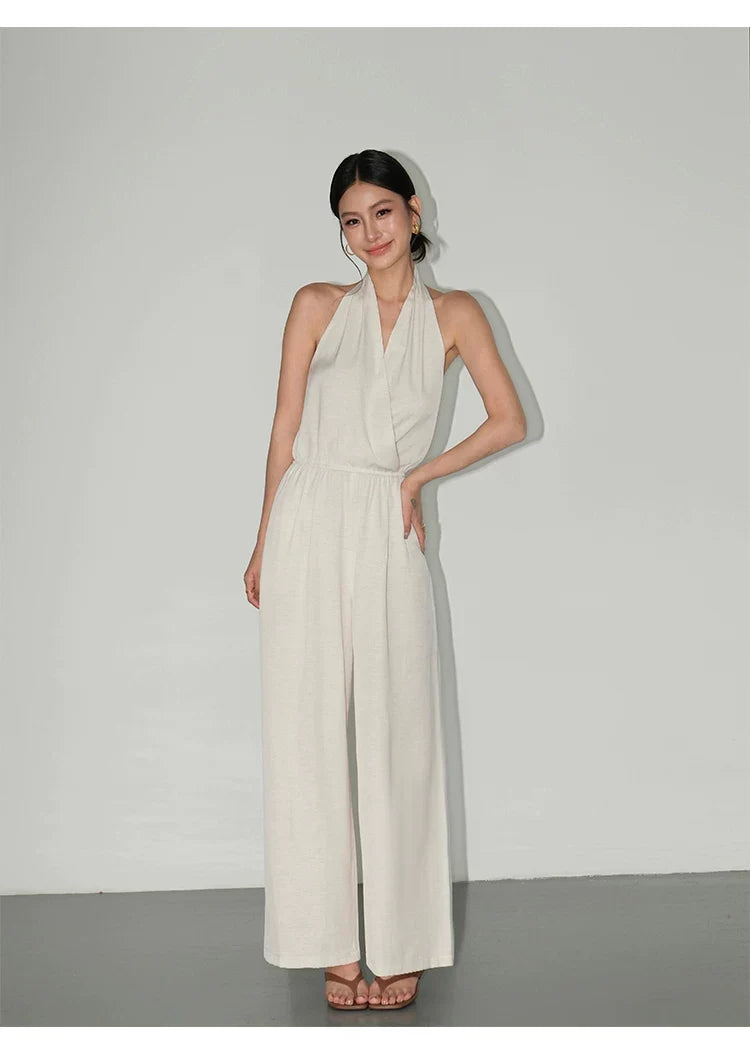 Draped Halter Wide Leg Jumpsuit