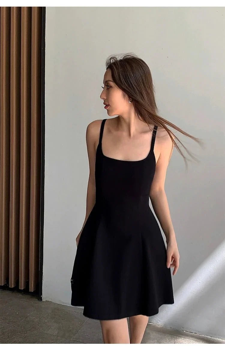 Black Square-Neck A-Line Dress