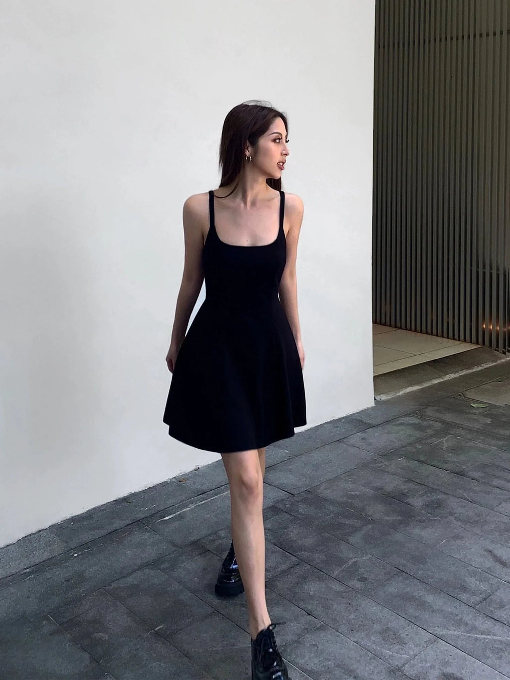 Black Square-Neck A-Line Dress