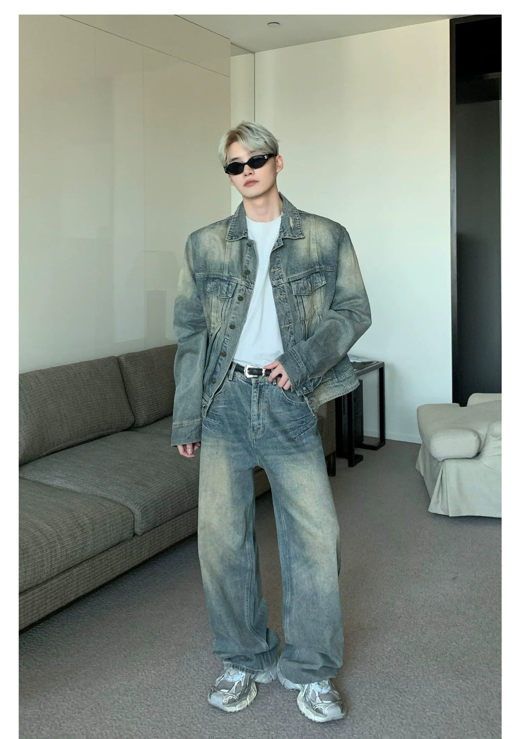 Distressed Vintage Wash Denim Set