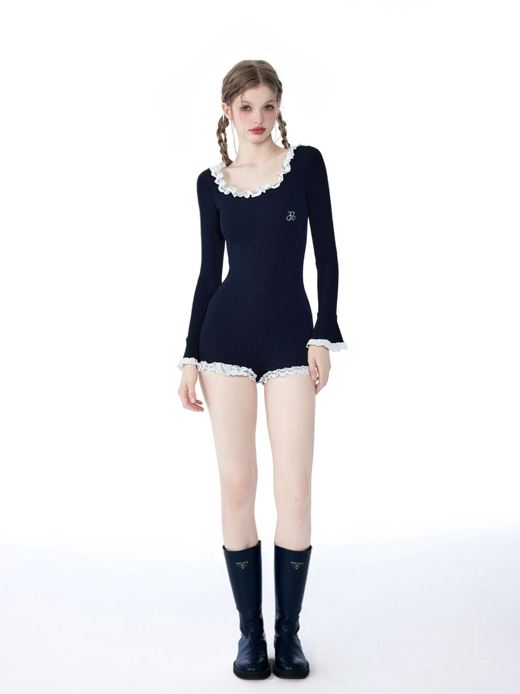Midnight Ruffle Swim Ballet Knit Romper