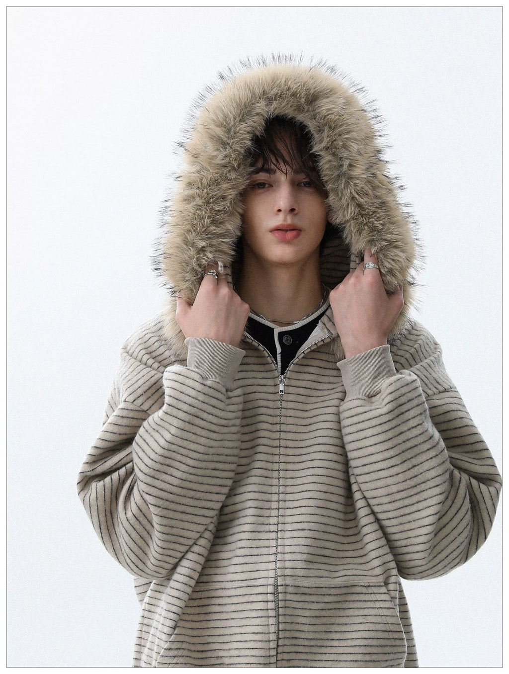 Frostline Striped Faux Fur Hoodie
