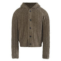 Ribbed Button-Up Knit Hoodie Cardigan