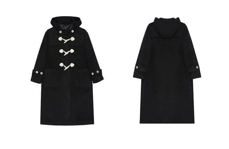Winter Thicken College Style Hooded Mid-Length Melton Wool Coat