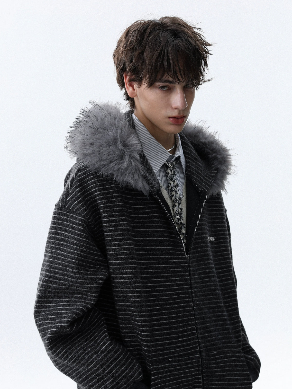 Frostline Striped Faux Fur Hoodie