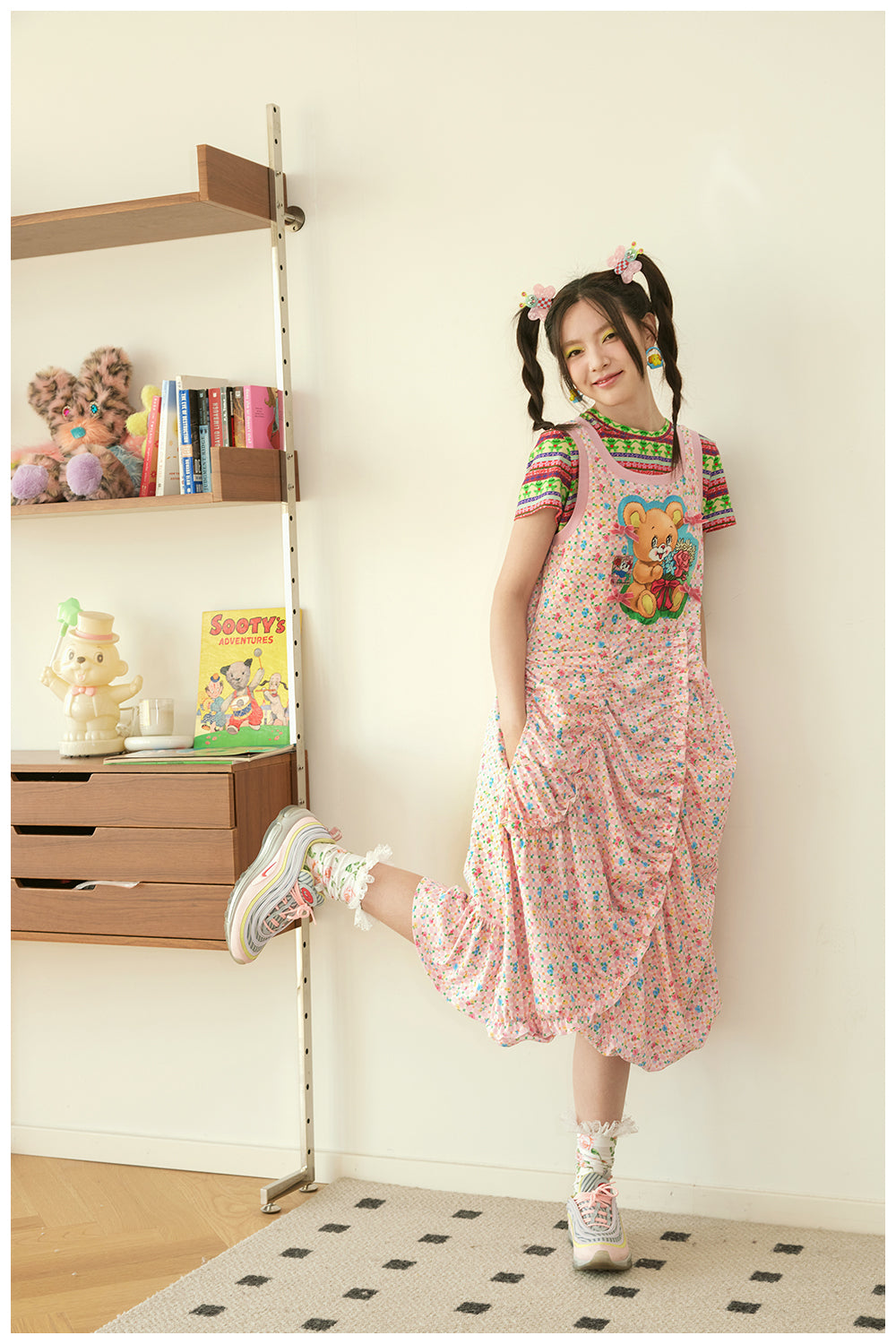 Pink Floral Bear Tank Summer Dress