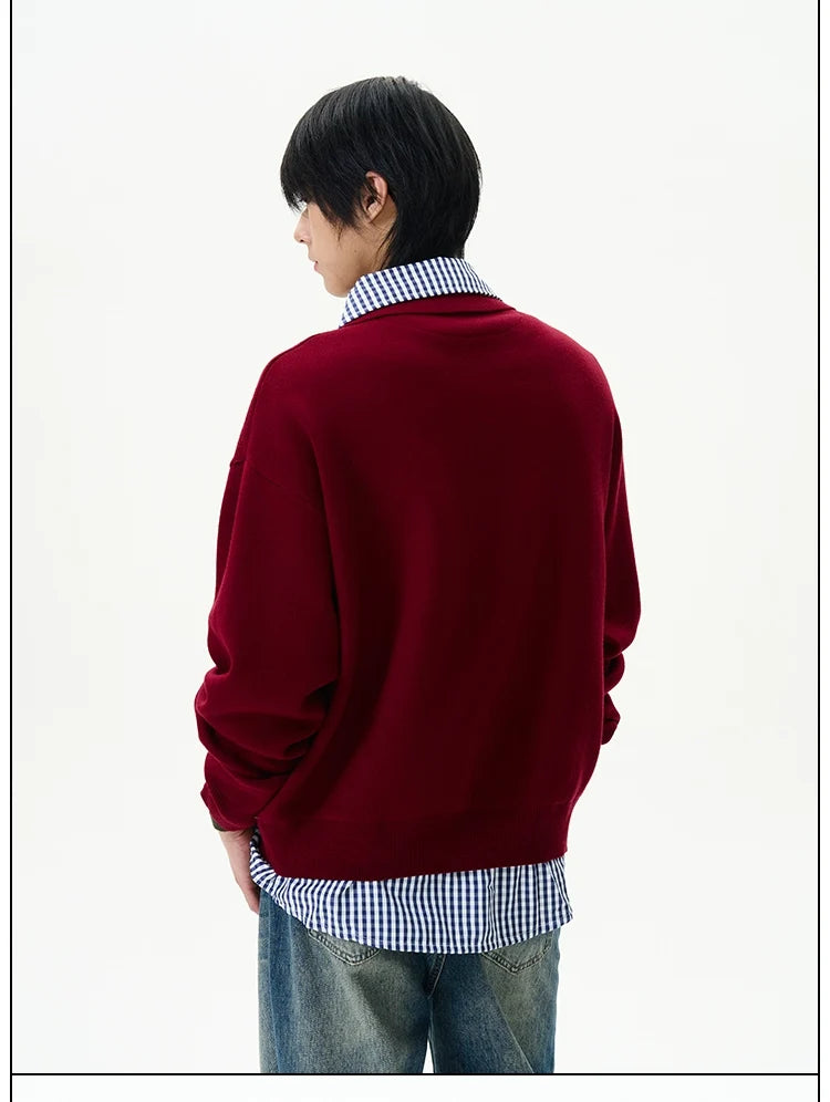 Knit Polo Sweater with Layered Shirt