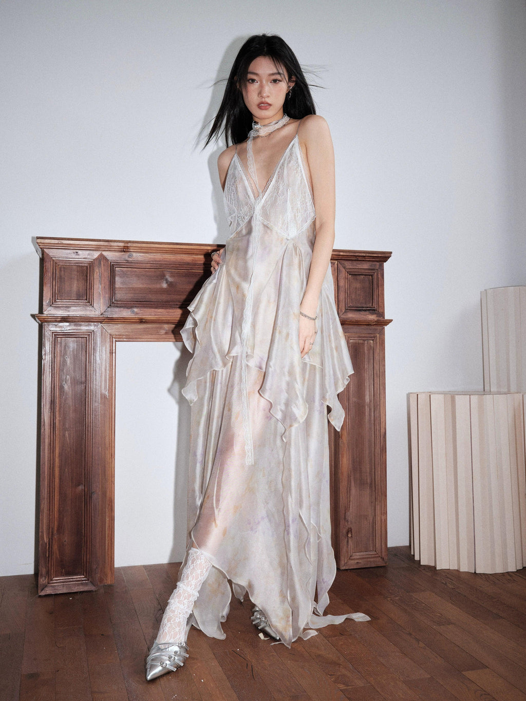 Ivory Layered Chiffon Slip Dress
