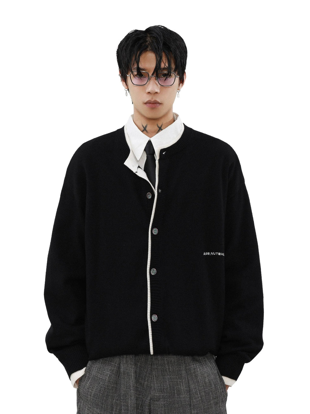 Ink Edge Contrast Knit Cardigan
