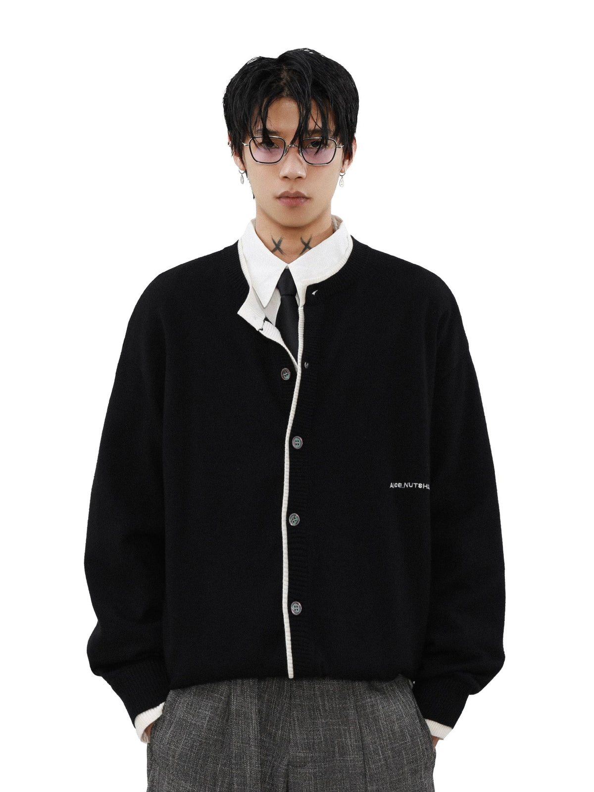 Ink Edge Contrast Knit Cardigan