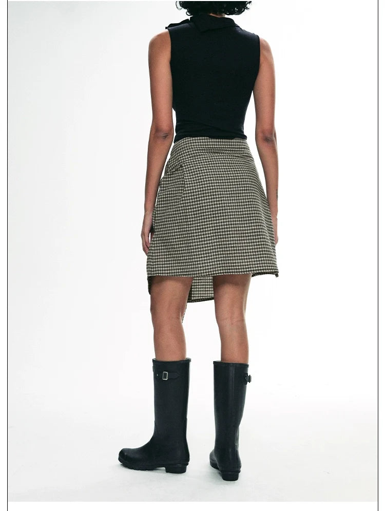 Gingham Check Button-Down Skirt