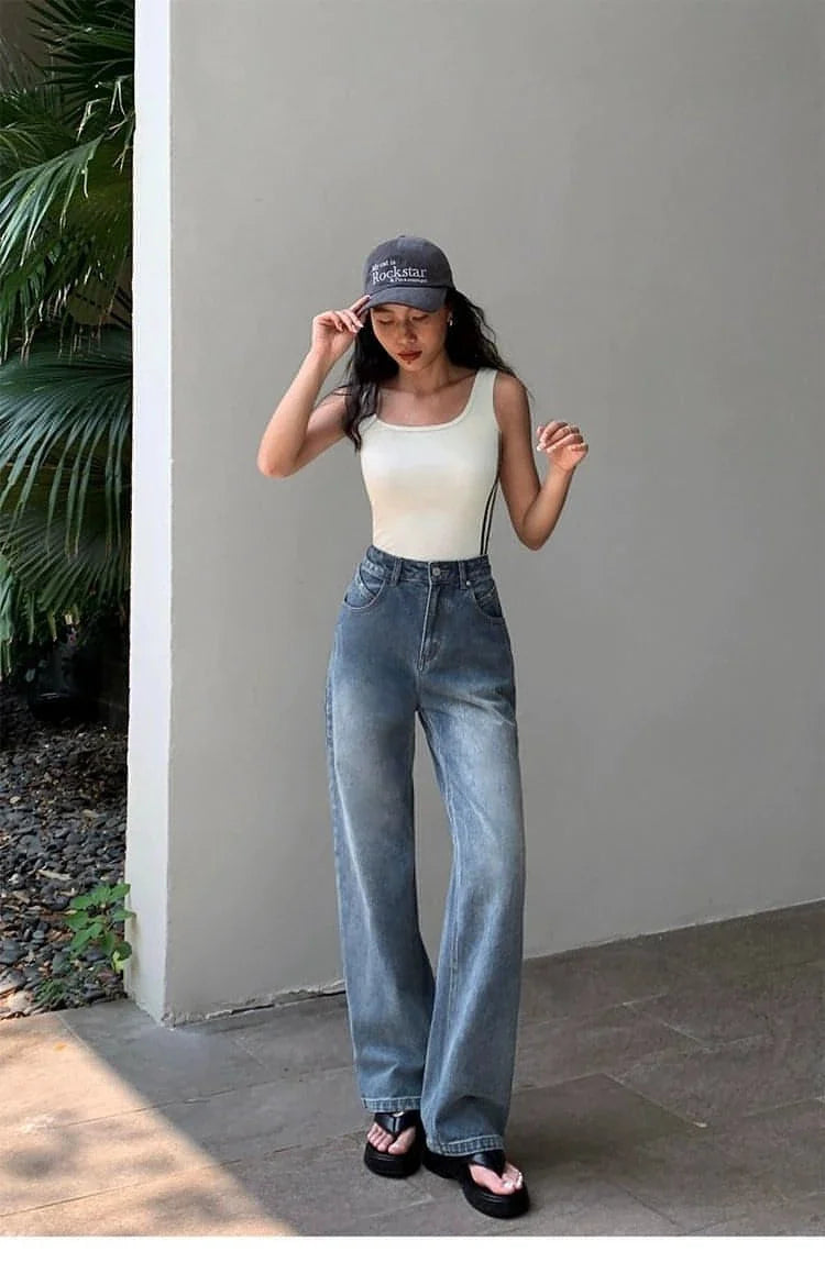 High-Waist Loose Wide-Leg Denim Jeans