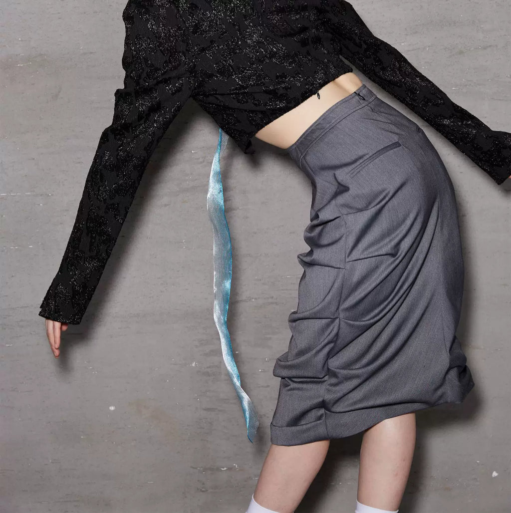 Slate Drape Tulip Midi Skirt