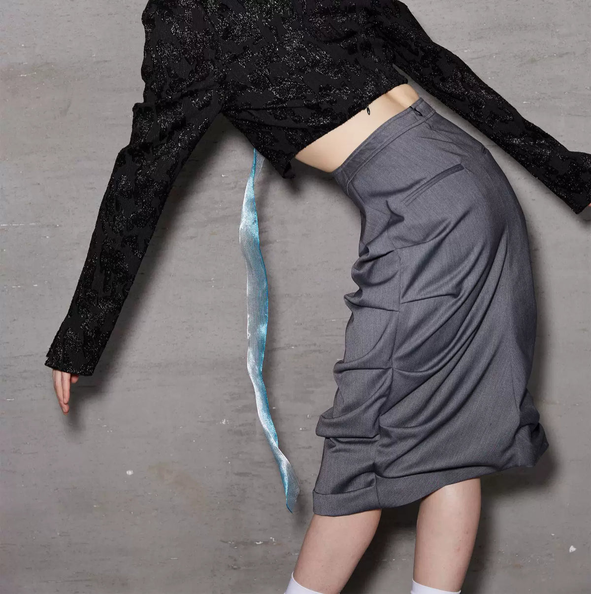 Slate Drape Tulip Midi Skirt