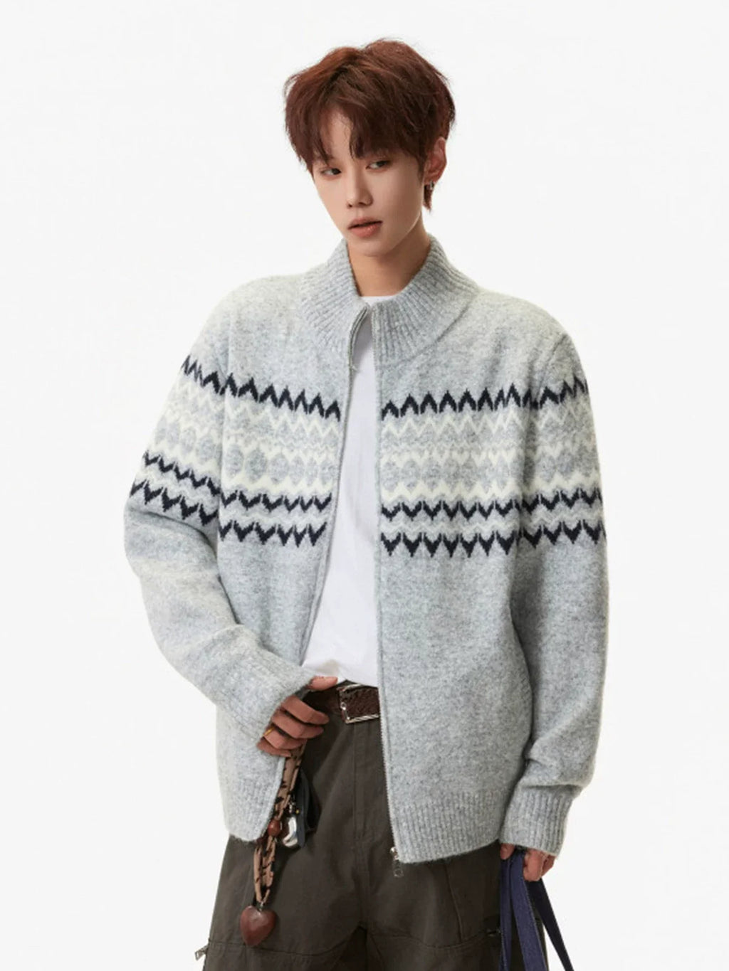 Frostline Zigzag Knit Zip Cardigan