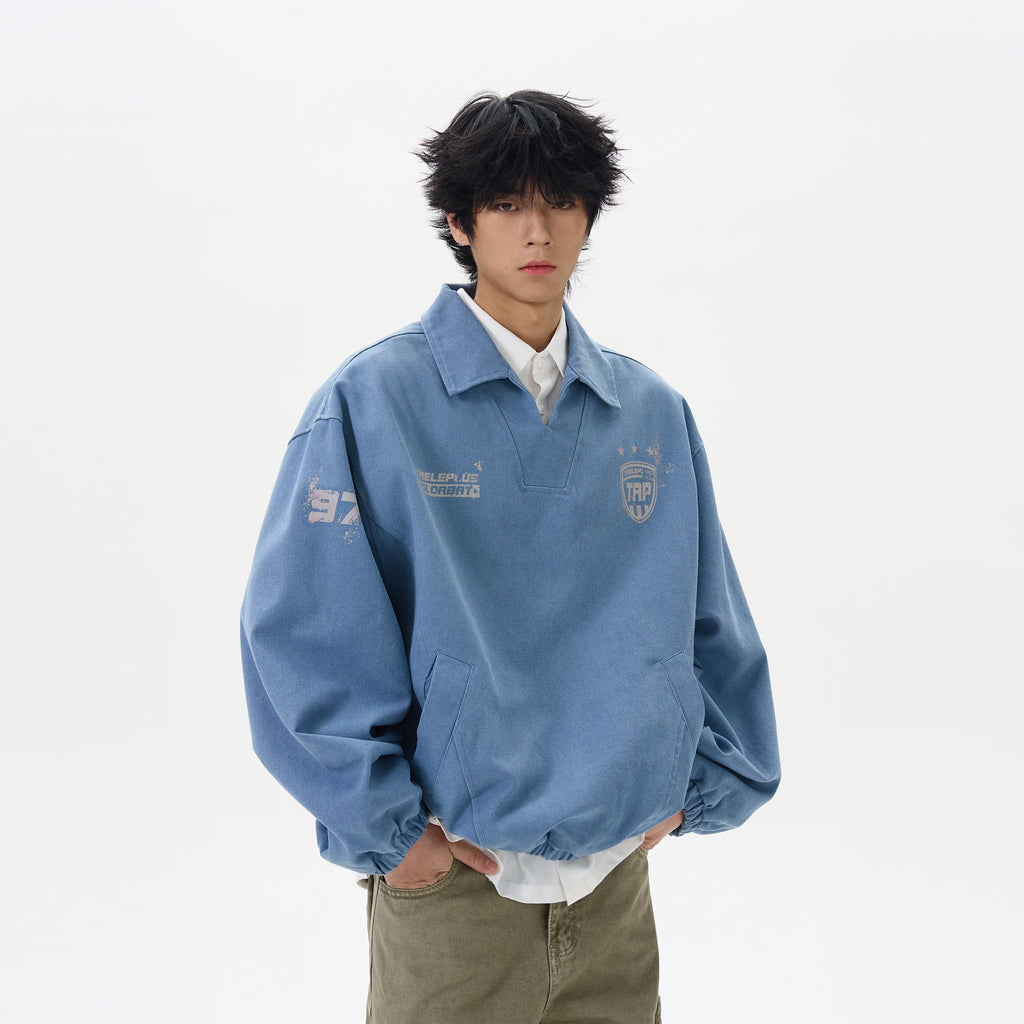 Men's Light Blue Vintage Varsity Pullover