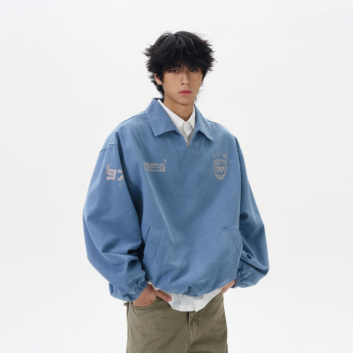 Men's Light Blue Vintage Varsity Pullover